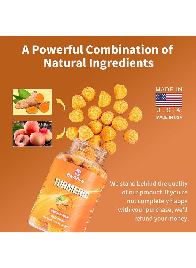 Bealive Turmeric Gummies For Adults Peach Flavor  Black Pepper And Ginger Supplements For Joint Support  Vegetarian Chewable Vitamins Supplement  Turmeric Gummy Vitamin  60 Count Bottle - Image 3