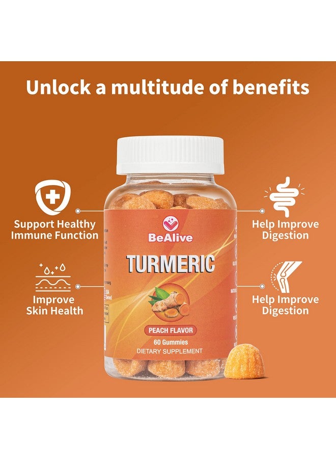 Bealive Turmeric Gummies For Adults Peach Flavor  Black Pepper And Ginger Supplements For Joint Support  Vegetarian Chewable Vitamins Supplement  Turmeric Gummy Vitamin  60 Count Bottle - Image 4