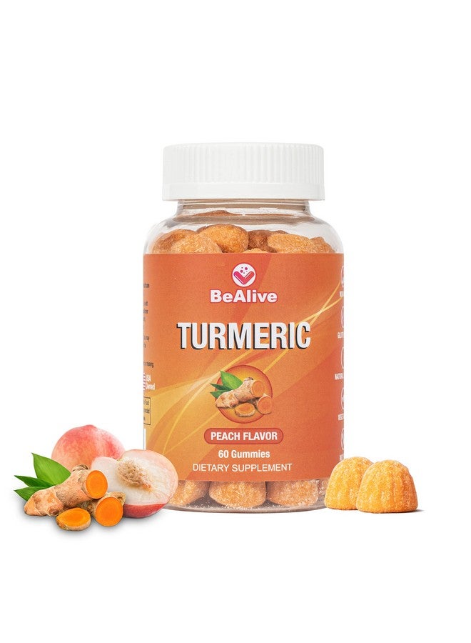 Bealive Turmeric Gummies For Adults Peach Flavor  Black Pepper And Ginger Supplements For Joint Support  Vegetarian Chewable Vitamins Supplement  Turmeric Gummy Vitamin  60 Count Bottle - Image 2
