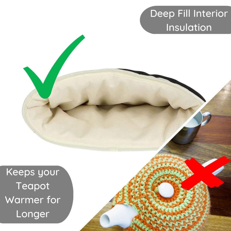 Muldale Large Tea Cozy for Teapot Insulated - Black - Thermal 100% Cotton Extra Thick Wadding - Designed in England - Tea Cozies Covers Fit 1 to 6 Cup Neutral Kitchen Textiles Range - Image 3