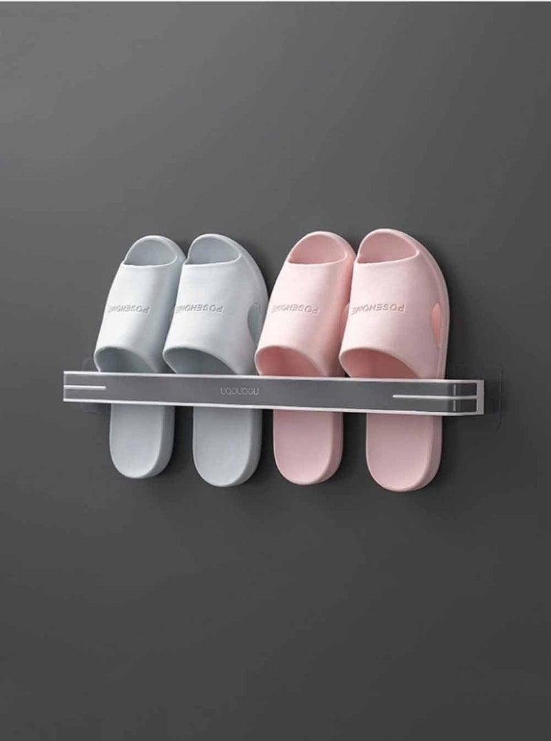 COSKIRA COSKIRA Wall Mounted Plastic Slippers Rack Bathroom Multifunction Adhesive Towel Shelf Storage Rack Towel Hanger 2 Pack Space Saving WallMounted Shoe RackNoDrill InstallationGrey - Image 1
