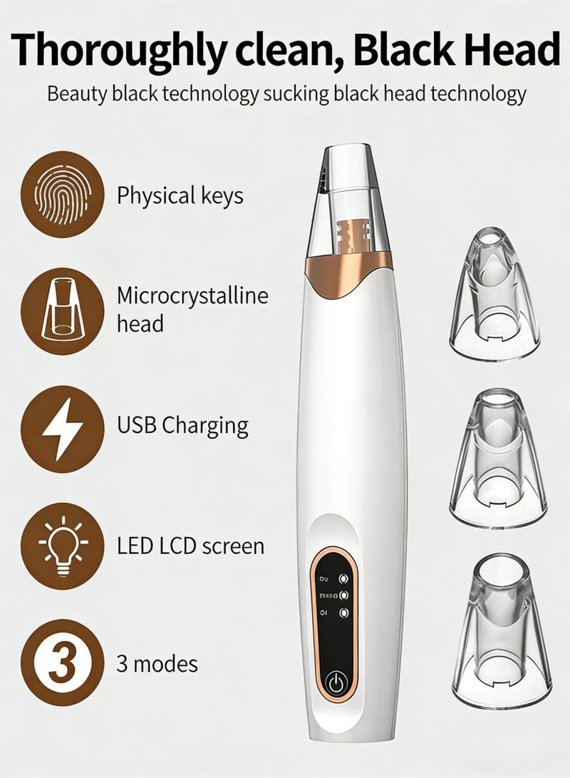 Blackhead Remover Pore Vacuum Electric Facial Cleanser with 3 Suction Levels Pore Purifying Vacuum USB Rechargeable LED Display Blackhead Remover Vacuum Deep Clean Comedone Extractor for Nose Face Skin Care Routine - Image 4