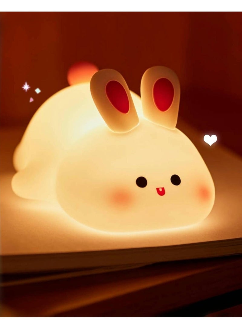 ELTRAZONE Big Face Rabbit Night Light – Cute Bunny LED Lamp, Rechargeable Silicone Squishy Rabbit Nightlight, Dimmable Animal Nightlight for Baby Nursery, Breastfeeding Bedroom & Living Room, Perfect Gift - Image 1