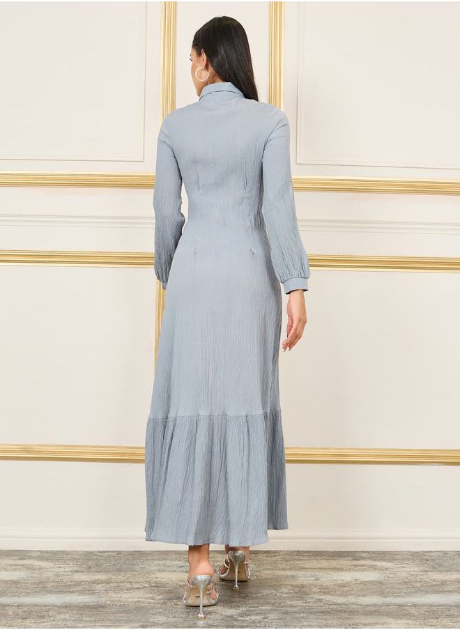 Styli - Crepe Contrast Hem Shirt Maxi Dress - Image 1