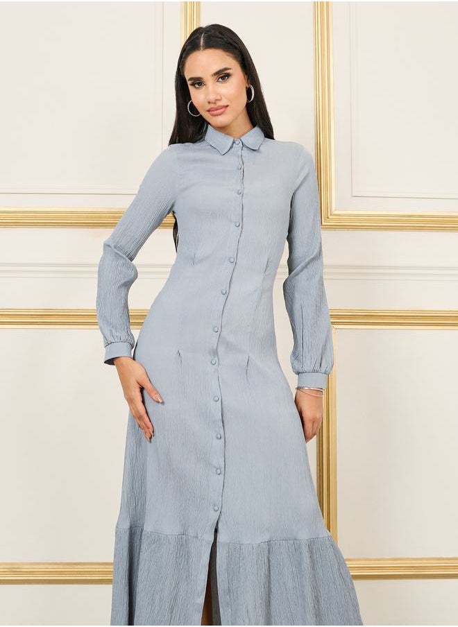 Styli - Crepe Contrast Hem Shirt Maxi Dress - Image 1