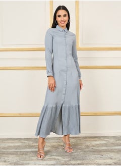 Crepe Contrast Hem Shirt Maxi Dress