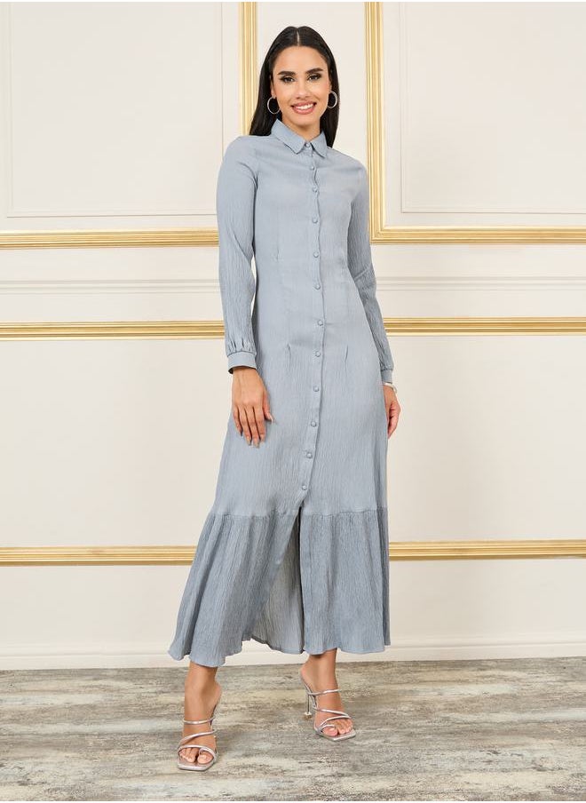 Styli - Crepe Contrast Hem Shirt Maxi Dress - Image 1