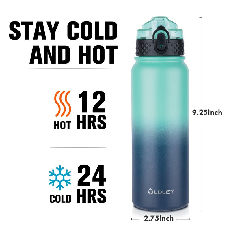 Oldley Insulated Water Bottle 20oz for Adults Kids Stainless Steel Water Bottles with Straw/Chug/Carabiner 3 Lids Fruit Strainer Double Wall Vacuum Wide Mouth BPA Free Leak-Proof for School Travel - Image 3