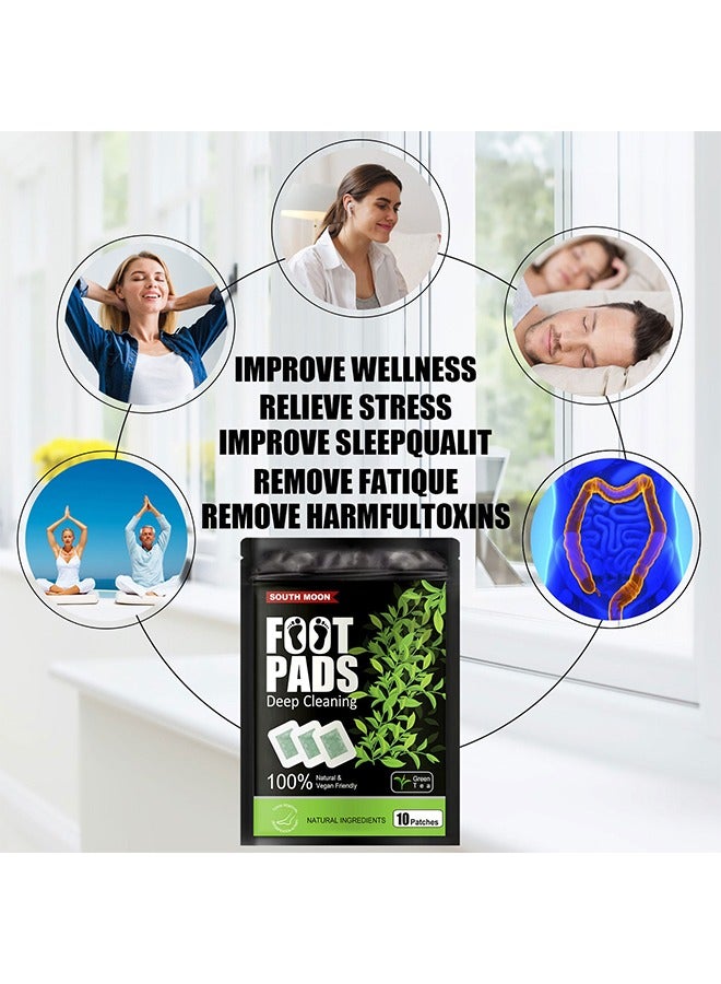 SOUTH MOON Botanical Foot Patches, Help Sleep Relief, Relieve Stress, Dissipate Dampness, Body and Foot Massage Care Patches, Deep Cleansing 100% Natural Organic Green Tea, 10 Patches - Image 3
