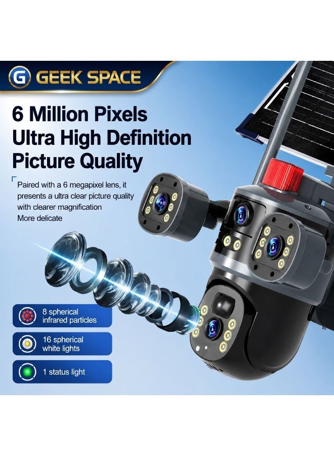 GEEK SPACE Solar Security Camera Outdoor WiFi 6MP Triple Lens 360° PTZ Wireless CCTV Camera with AI Human Motion Detection, Full Color Night Vision, Two-Way Audio, IP65 Waterproof, 8000mAh Rechargeable Battery, Remote Viewing, SD Card Support for Home, Farm & Business - Image 3