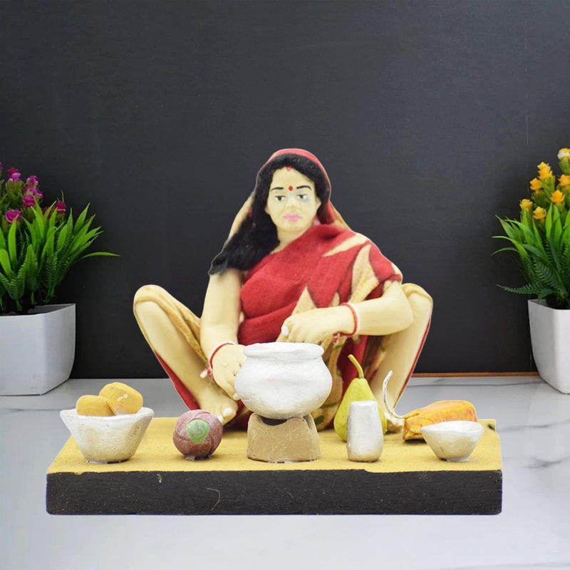 dalvkot Golu Dolls Lady Villeage Food makeing Kolu BommaluBommai for DusseraNavaratri - Image 1