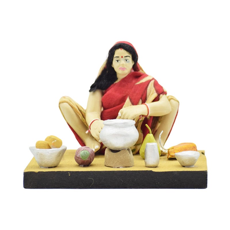 dalvkot Golu Dolls Lady Villeage Food makeing Kolu BommaluBommai for DusseraNavaratri - Image 3