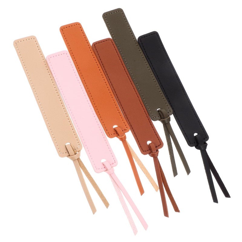 6 Pcs Multi Color Faux Leather Bookmarks Set With Rope Decorative Reading Accessories - Image 2