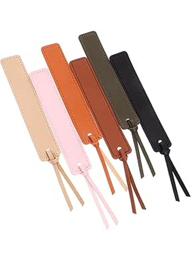 6 Pcs Multi Color Faux Leather Bookmarks Set With Rope Decorative Reading Accessories - Image 1
