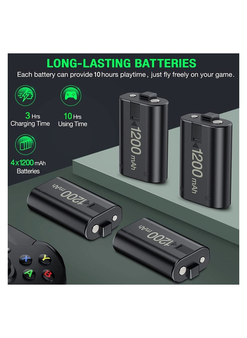 erorex - Rechargeable Battery Pack for Xbox One/X/S/Xbox One Elite/Xbox Series X/Xbox Series S, 4x1200 mAh Controller Battery Pack for Xbox Series X, Battery for Xbox with Fast Charger Station, Led Indicator - Image 1