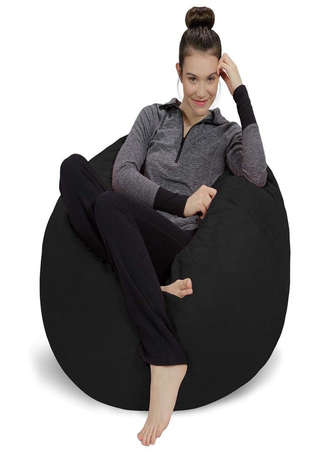 Sofa Sack Bean Bag Chair Cover Only, for Adults and Kids, Without Filling Comfy Fluffy Round or Oval Beanbag Chair Cover Replacement, Lazy Sofa Cover for Reading Chair or Floor Chair, 3 Foot, Black - Image 1