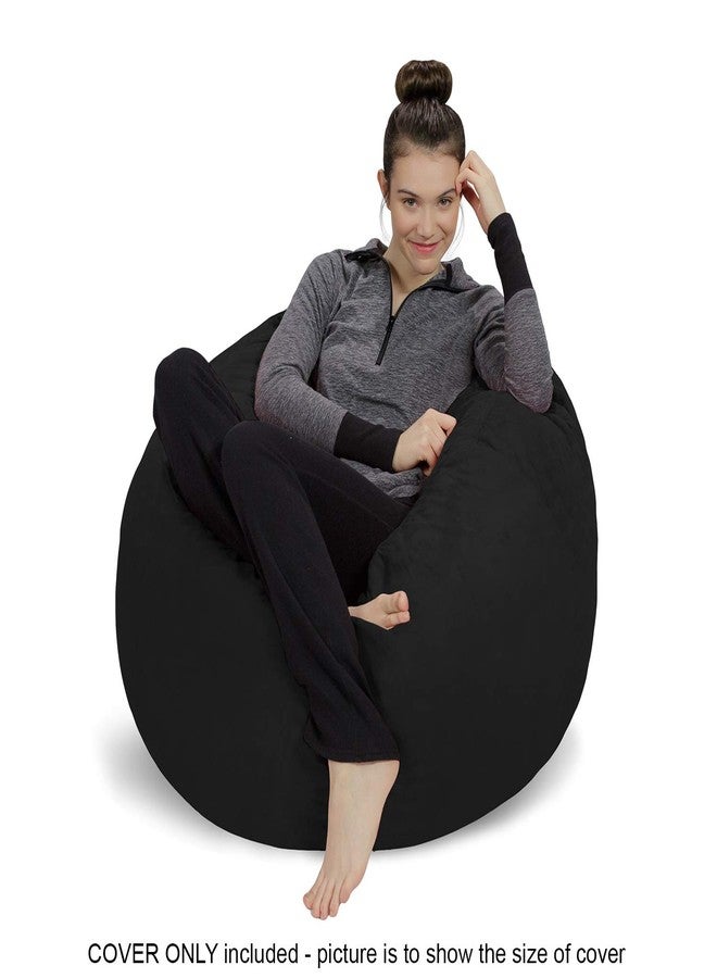 Sofa Sack Bean Bag Chair Cover Only, for Adults and Kids, Without Filling Comfy Fluffy Round or Oval Beanbag Chair Cover Replacement, Lazy Sofa Cover for Reading Chair or Floor Chair, 3 Foot, Black - Image 2