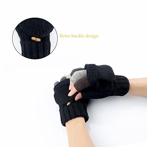 Akayboya Winter Warm Knitted Fingerless Gloves Convertible Wool Gloves with Mittens Cover for Women and Men - Image 4
