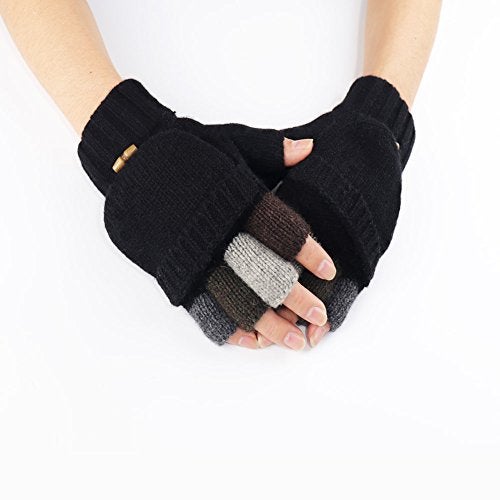 Akayboya Winter Warm Knitted Fingerless Gloves Convertible Wool Gloves with Mittens Cover for Women and Men - Image 5