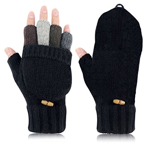 Akayboya Winter Warm Knitted Fingerless Gloves Convertible Wool Gloves with Mittens Cover for Women and Men - Image 3