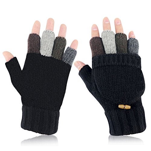 Akayboya Winter Warm Knitted Fingerless Gloves Convertible Wool Gloves with Mittens Cover for Women and Men - Image 1