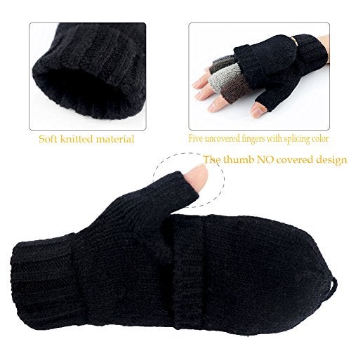 Akayboya Winter Warm Knitted Fingerless Gloves Convertible Wool Gloves with Mittens Cover for Women and Men - Image 2