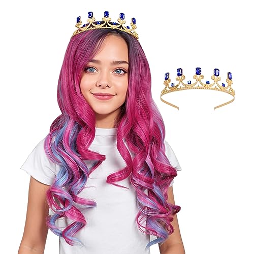 ColorGround Long Wavy Pink and Light Blue Mixed Cosplay Wig with Crown (Small Size) - Image 1