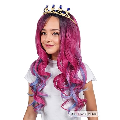 ColorGround Long Wavy Pink and Light Blue Mixed Cosplay Wig with Crown (Small Size) - Image 2