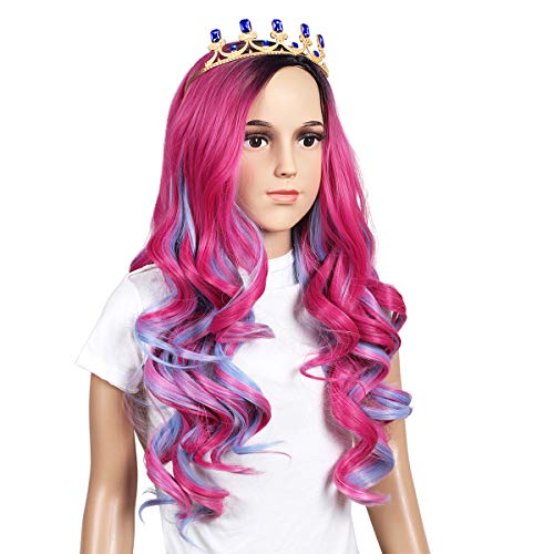 ColorGround Long Wavy Pink and Light Blue Mixed Cosplay Wig with Crown (Small Size) - Image 4