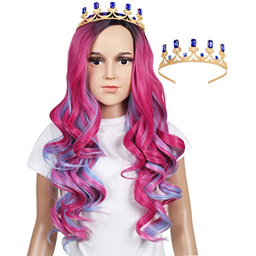 ColorGround Long Wavy Pink and Light Blue Mixed Cosplay Wig with Crown (Small Size) - Image 5