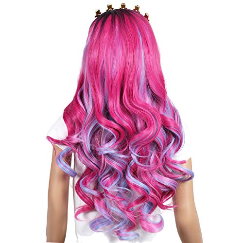 ColorGround Long Wavy Pink and Light Blue Mixed Cosplay Wig with Crown (Small Size) - Image 3