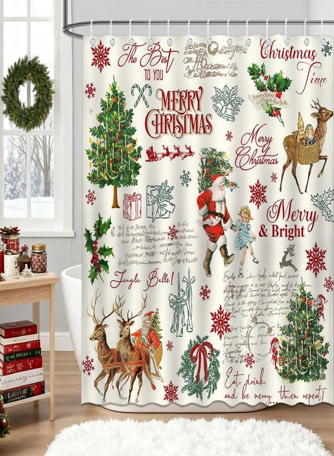 Mocsicka Retro Christmas Shower Curtain Xmas Tree Santa Claus Bathroom Shower Curtain Vintage Christmas Waterproof Fabric Shower Curtains Bathtub Decor with 12 Hooks 72 X 72 Inches - Image 2