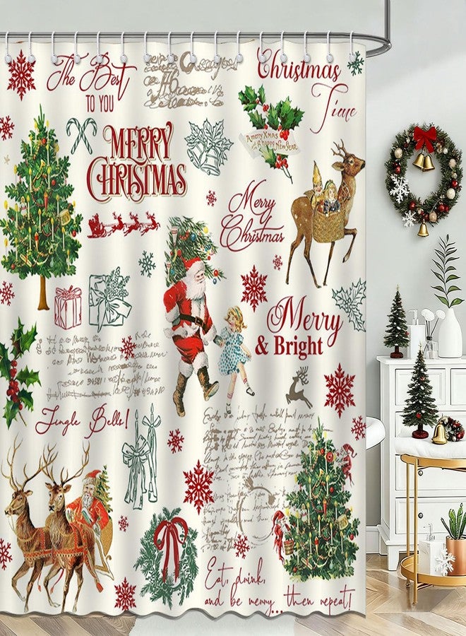Mocsicka Retro Christmas Shower Curtain Xmas Tree Santa Claus Bathroom Shower Curtain Vintage Christmas Waterproof Fabric Shower Curtains Bathtub Decor with 12 Hooks 72 X 72 Inches - Image 1