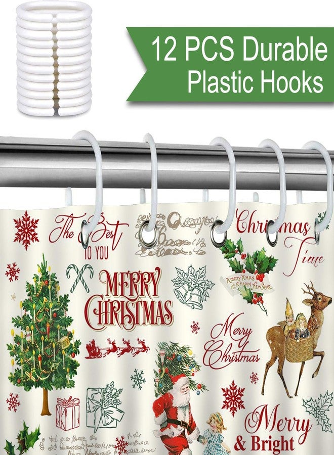 Mocsicka Retro Christmas Shower Curtain Xmas Tree Santa Claus Bathroom Shower Curtain Vintage Christmas Waterproof Fabric Shower Curtains Bathtub Decor with 12 Hooks 72 X 72 Inches - Image 5