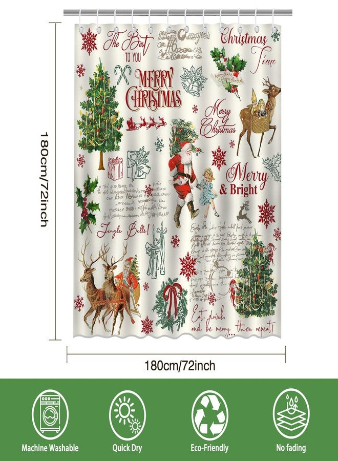 Mocsicka Retro Christmas Shower Curtain Xmas Tree Santa Claus Bathroom Shower Curtain Vintage Christmas Waterproof Fabric Shower Curtains Bathtub Decor with 12 Hooks 72 X 72 Inches - Image 4