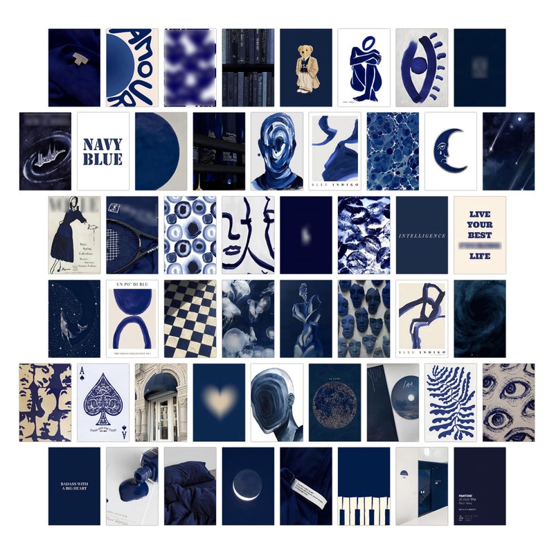 Wall67 Navy Blue Wall Collage Kits, 50 Pcs 4x6 Inch Aesthetic Wall Art Prints, Modern Navy Room Decor for Bedroom, Living Room, Office - Image 1