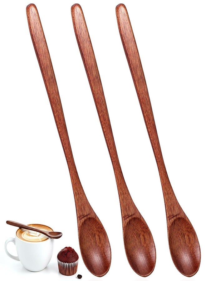 Bremorou 3 PCS Long Handle Wooden Spoon Set - Wooden Honey, Coffee & Tea Spoons Honey Jam Spoon Tablespoon Utensils for Cooking Mixing Stirring Soda Coffee Home Table Spoons 7.68 Inch Brown - Image 1