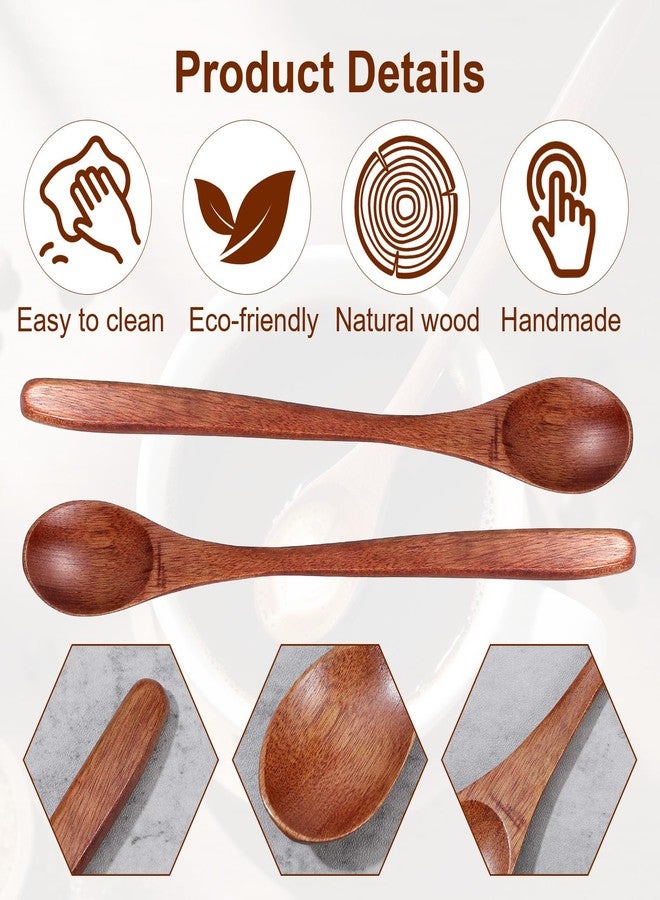 Bremorou 3 PCS Long Handle Wooden Spoon Set - Wooden Honey, Coffee & Tea Spoons Honey Jam Spoon Tablespoon Utensils for Cooking Mixing Stirring Soda Coffee Home Table Spoons 7.68 Inch Brown - Image 3
