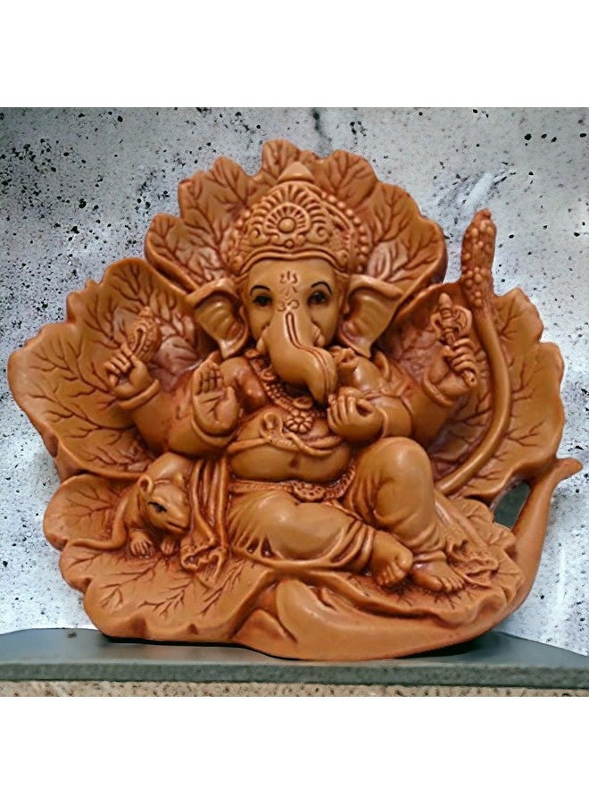 KariGhar Polyresin Ganesh Ganpati ji Idol for Car Dashboard | Jaswant Showflower | House Warming | Drawing Room | Bedroom Puja Ghar | Gifting & Decoration (Brown, 11 x 14 x 8 Cm) - Image 1