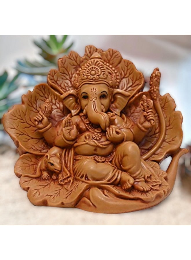 KariGhar Polyresin Ganesh Ganpati ji Idol for Car Dashboard | Jaswant Showflower | House Warming | Drawing Room | Bedroom Puja Ghar | Gifting & Decoration (Brown, 11 x 14 x 8 Cm) - Image 2