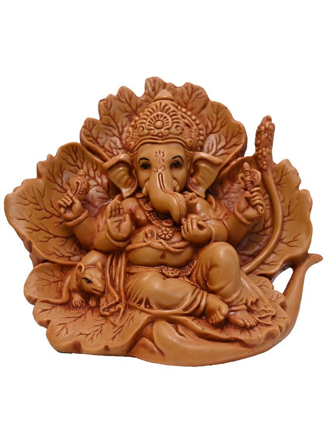 KariGhar Polyresin Ganesh Ganpati ji Idol for Car Dashboard | Jaswant Showflower | House Warming | Drawing Room | Bedroom Puja Ghar | Gifting & Decoration (Brown, 11 x 14 x 8 Cm) - Image 4