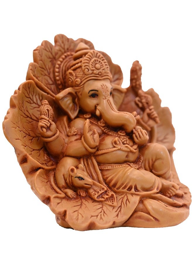 KariGhar Polyresin Ganesh Ganpati ji Idol for Car Dashboard | Jaswant Showflower | House Warming | Drawing Room | Bedroom Puja Ghar | Gifting & Decoration (Brown, 11 x 14 x 8 Cm) - Image 5