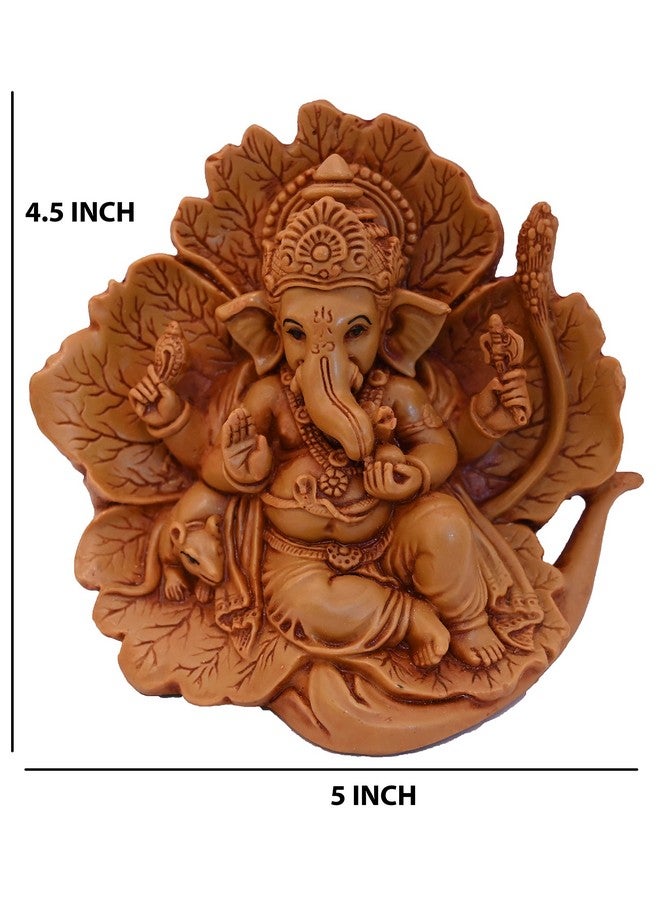 KariGhar Polyresin Ganesh Ganpati ji Idol for Car Dashboard | Jaswant Showflower | House Warming | Drawing Room | Bedroom Puja Ghar | Gifting & Decoration (Brown, 11 x 14 x 8 Cm) - Image 3