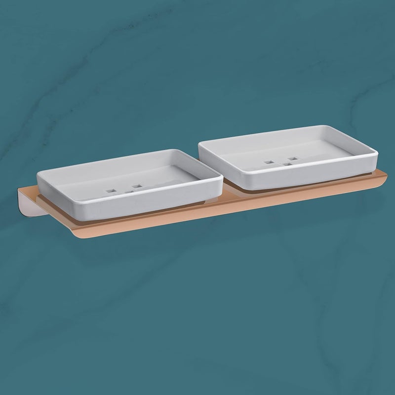 Primax Stainless Steel with ABS Material Double Soap DishHolderStandTray for Bathroom and Kitchen Bathroom Accessories Wall Mount Rose Gold - Image 4