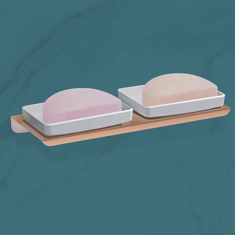 Primax Stainless Steel with ABS Material Double Soap DishHolderStandTray for Bathroom and Kitchen Bathroom Accessories Wall Mount Rose Gold - Image 1
