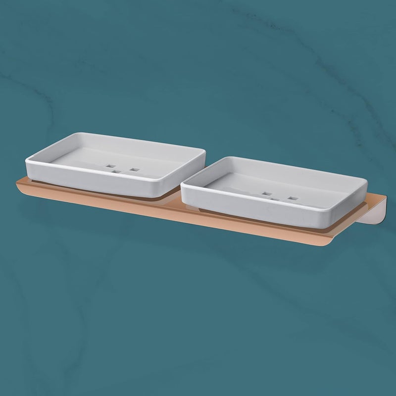 Primax Stainless Steel with ABS Material Double Soap DishHolderStandTray for Bathroom and Kitchen Bathroom Accessories Wall Mount Rose Gold - Image 5