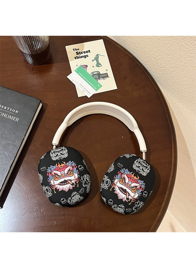 Loquat For Apple/For AppleAirPods Max Headphone Case Cartoon Noise Reduction Bluetooth Headset Cute Protective Case-Color:Silicone Soft Shell-Black Lion-Model:For AppleAirPods Max (protective Cover) - Image 1