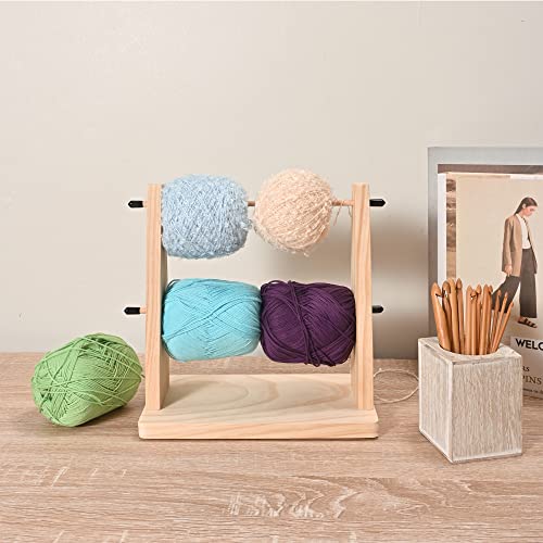 Sparkle Race Wooden Yarn Holder, Double Revolving Storage for Knitting & Crochet Supplies, Horizontal Wood Ball Holder With 12 Bamboo Hooks - Image 4