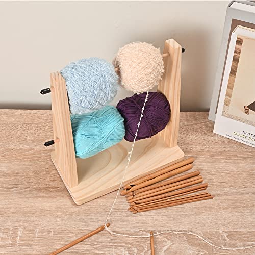 Sparkle Race Wooden Yarn Holder, Double Revolving Storage for Knitting & Crochet Supplies, Horizontal Wood Ball Holder With 12 Bamboo Hooks - Image 5