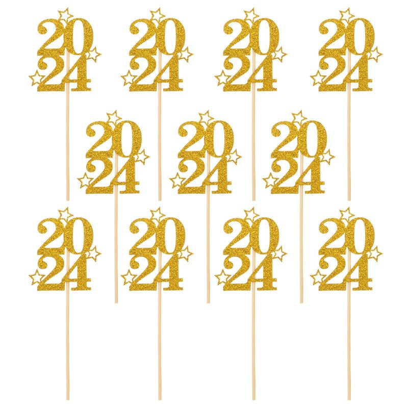 20 Gold New Year Cake Picks Party Dessert Toppers for Graduation Holiday Celebrations - Image 2